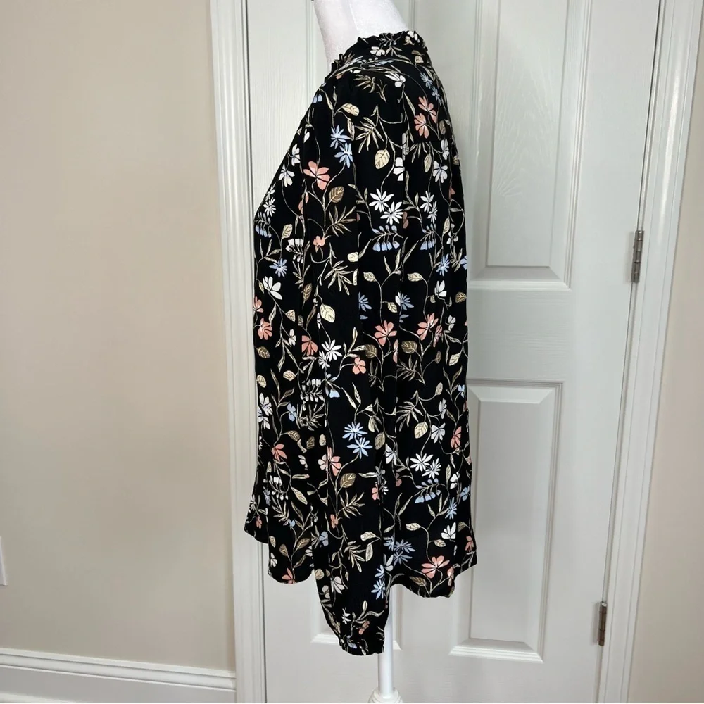 ! LOFT Floral Ruffle Tie Neck Blouse, - Picture 4 of 11